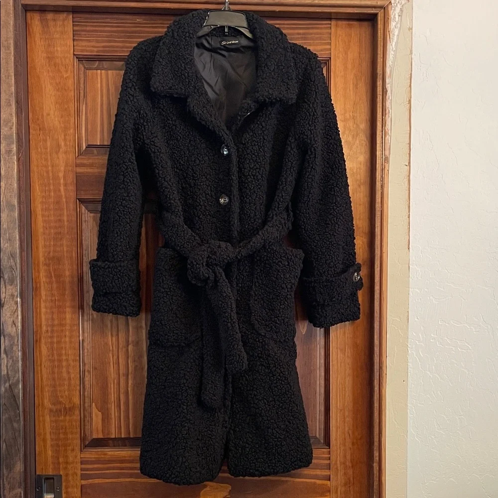 Women's Black Teddy Trench Coat Small - Picture 2 of 10